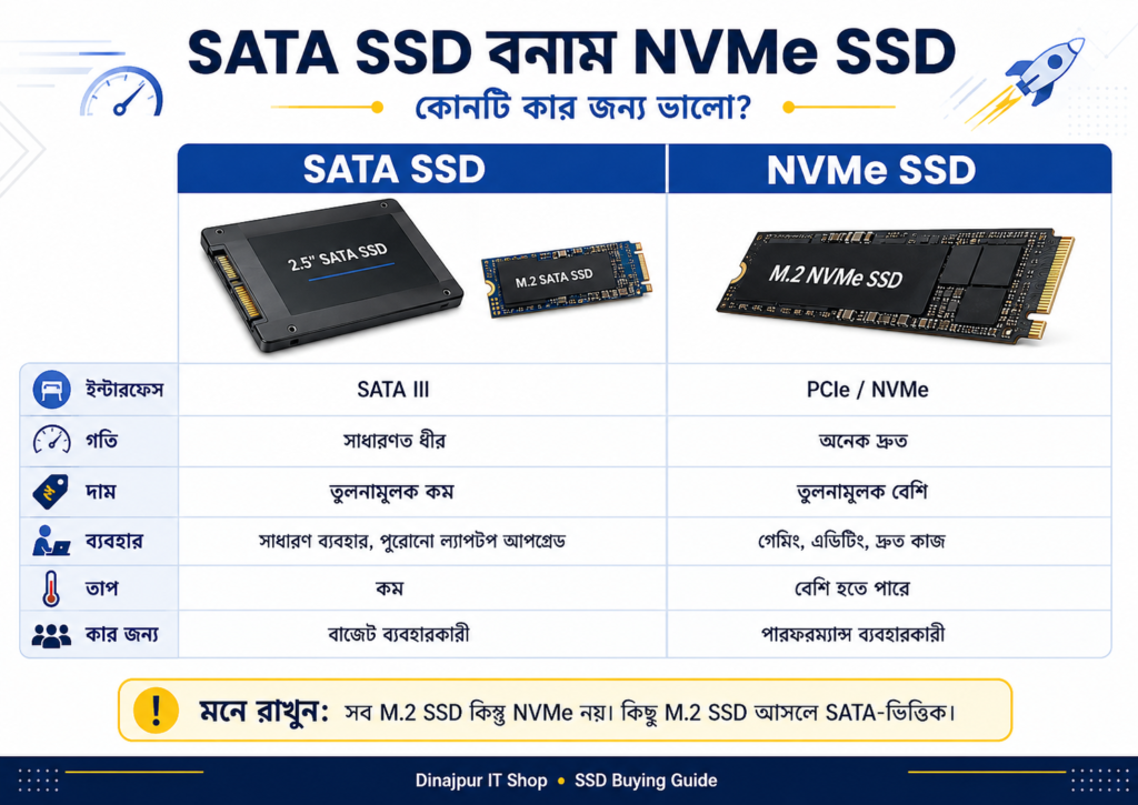 SATA SSD বনাম NVMe SSD তুলনা