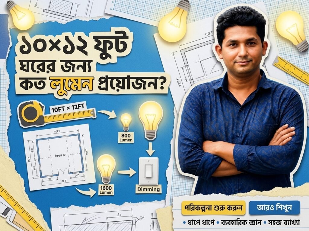 10×12 ফুট ঘরের জন্য কত Lumen প্রয়োজন Room Size অনুযায়ী সঠিক হিসাব