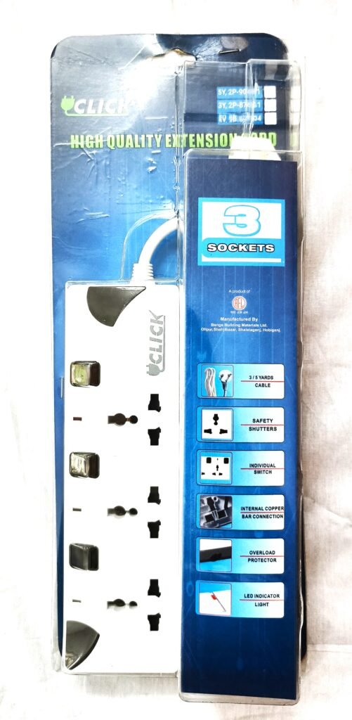 🔥 Click 3 Socket Power Strip – নিরাপদ ও কার্যকর বিদ্যুৎ সংযোগ! 🔥
