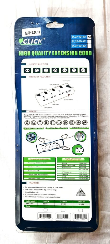 🔥 Click 3 Socket Power Strip – নিরাপদ ও কার্যকর বিদ্যুৎ সংযোগ! 🔥